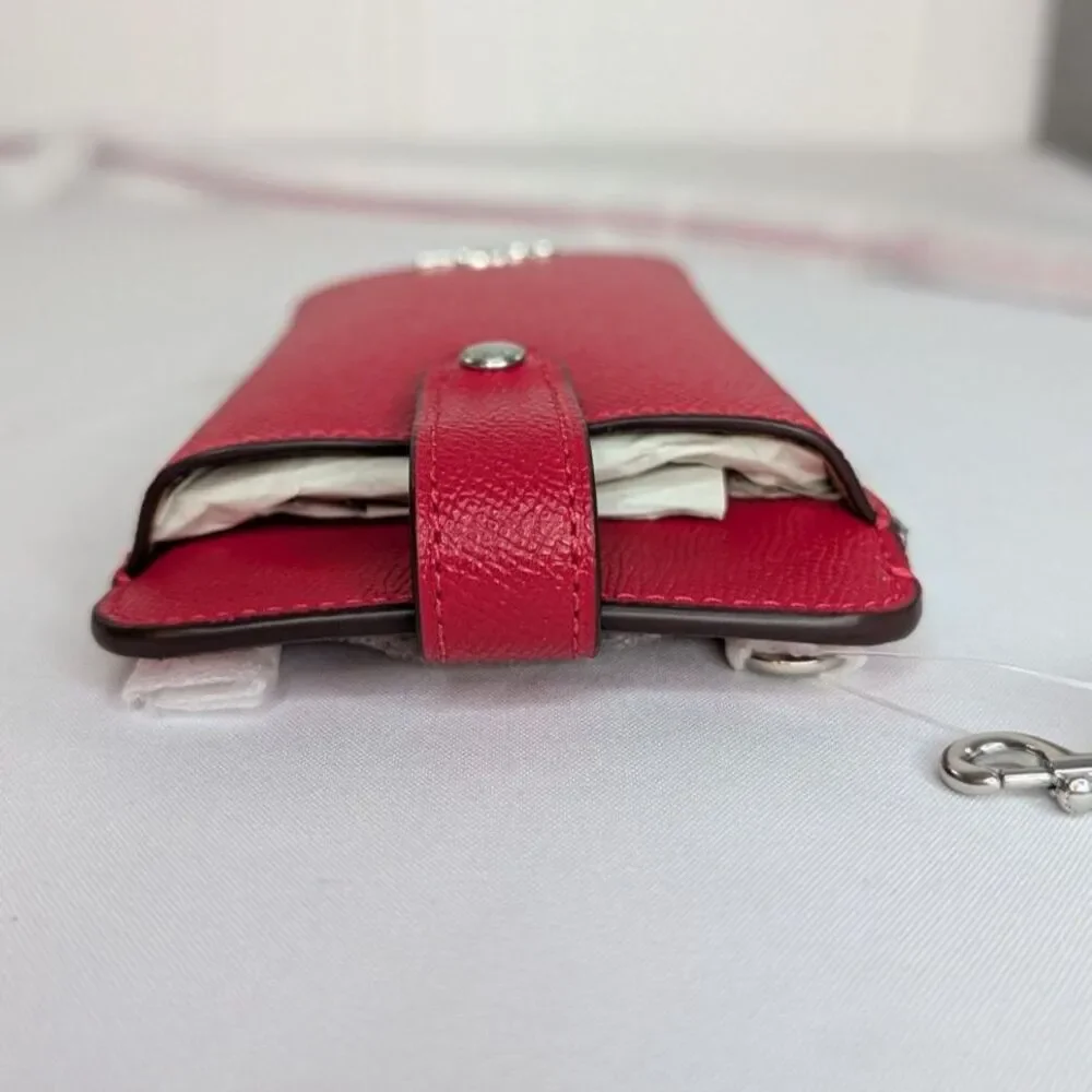 Coach North South Phone Crossbody In Crossgrain Leather - Candy Apple (red), NWT